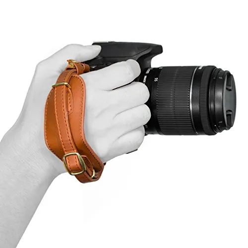 MegaGear Cinghia da Polso Fotocamera Ecopelle marrone chiaro